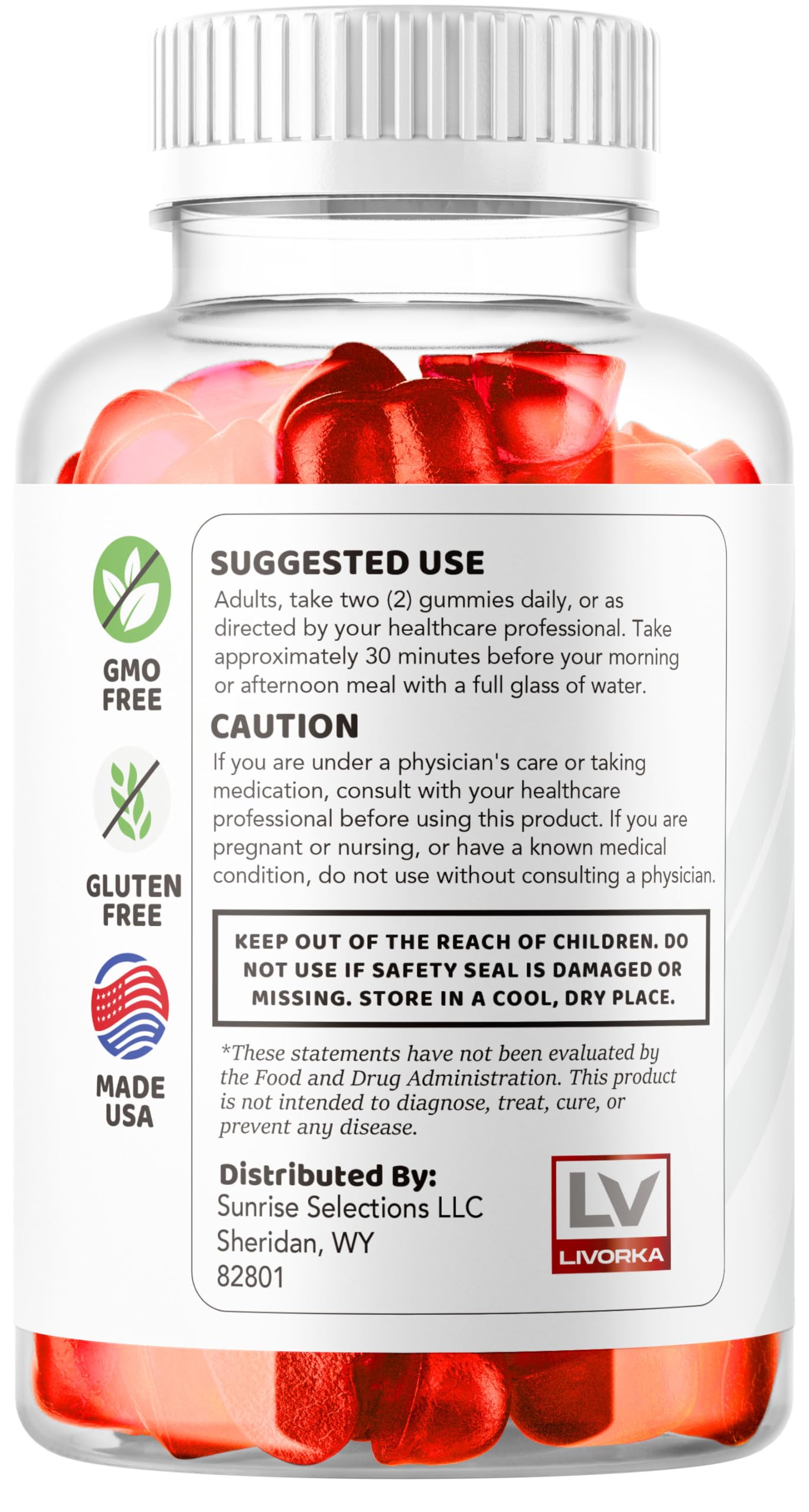 LIVORKA Ketosyn ACV Gummies texture closeup suggests easy chew.