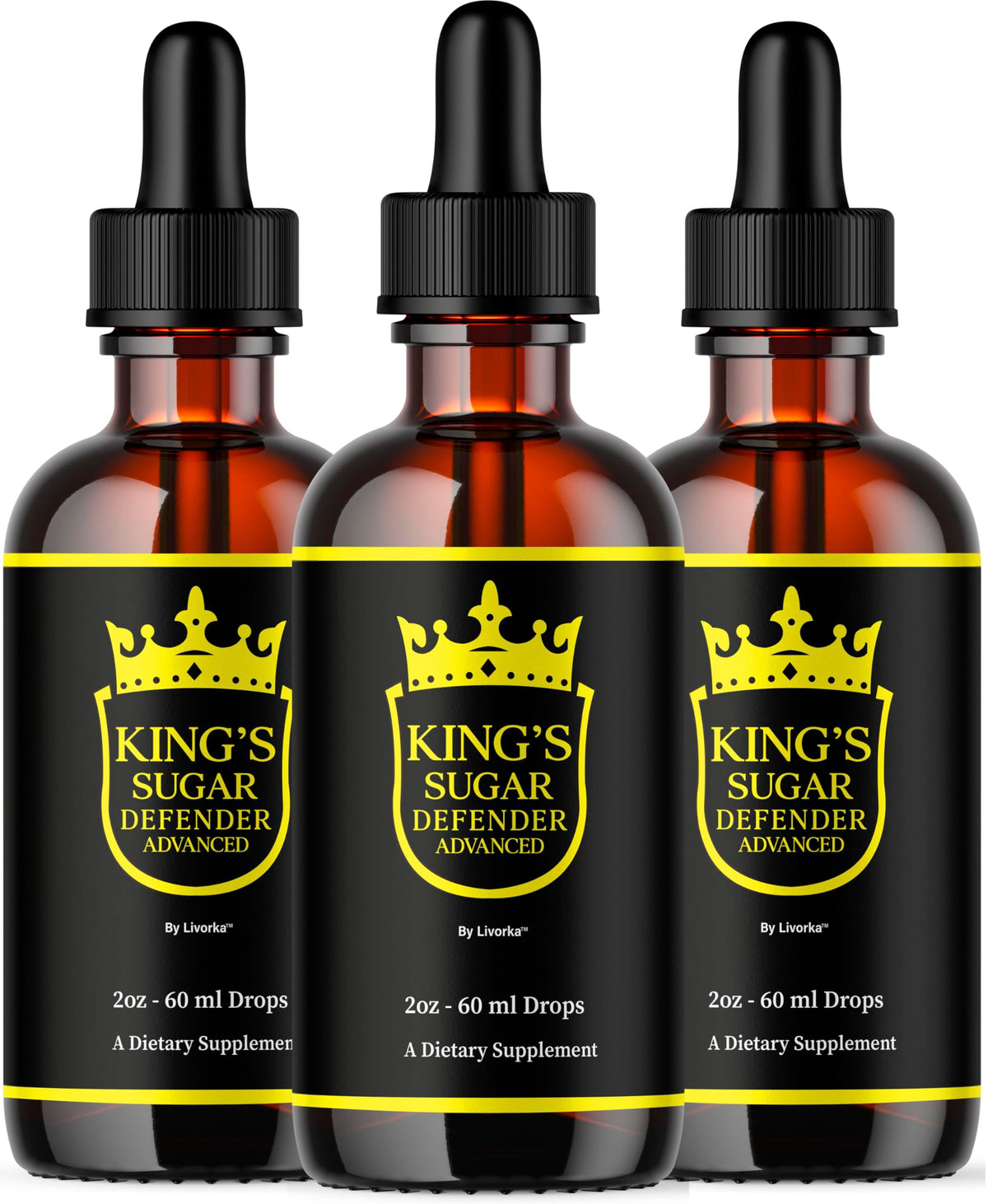 LIVORKA Kings Sugar Defender Drops bottle front view shows advanced wellness formula