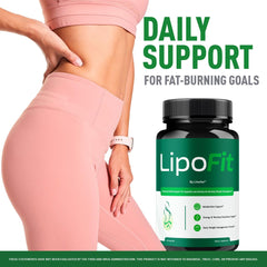 Lipo Fit bottle side view highlighting portable packaging for on-the-go use.