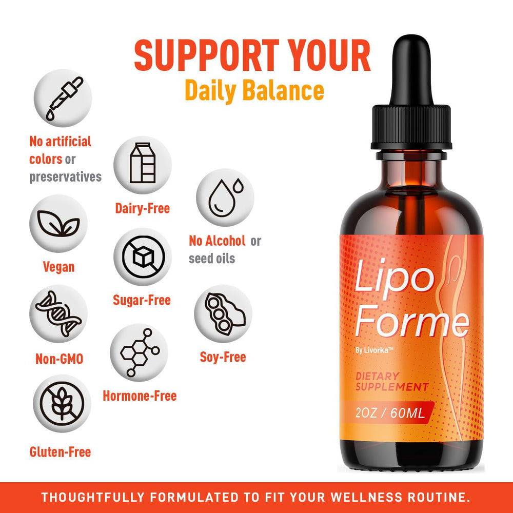 Livorka LipoForme Drops packaging showcases two bottles for a two-month supply.