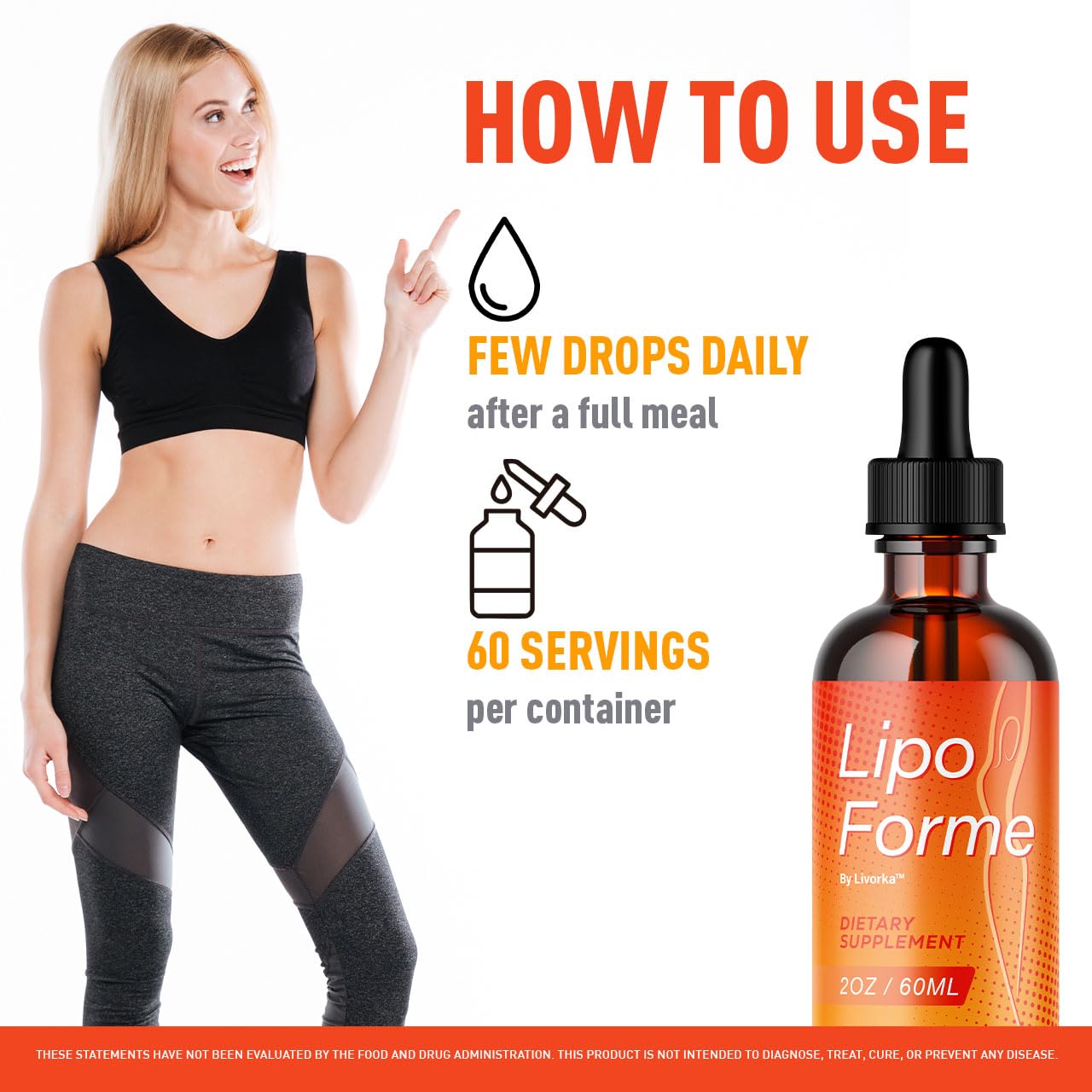 Livorka LipoForme Drops usage after meals demonstrates easy daily routine.