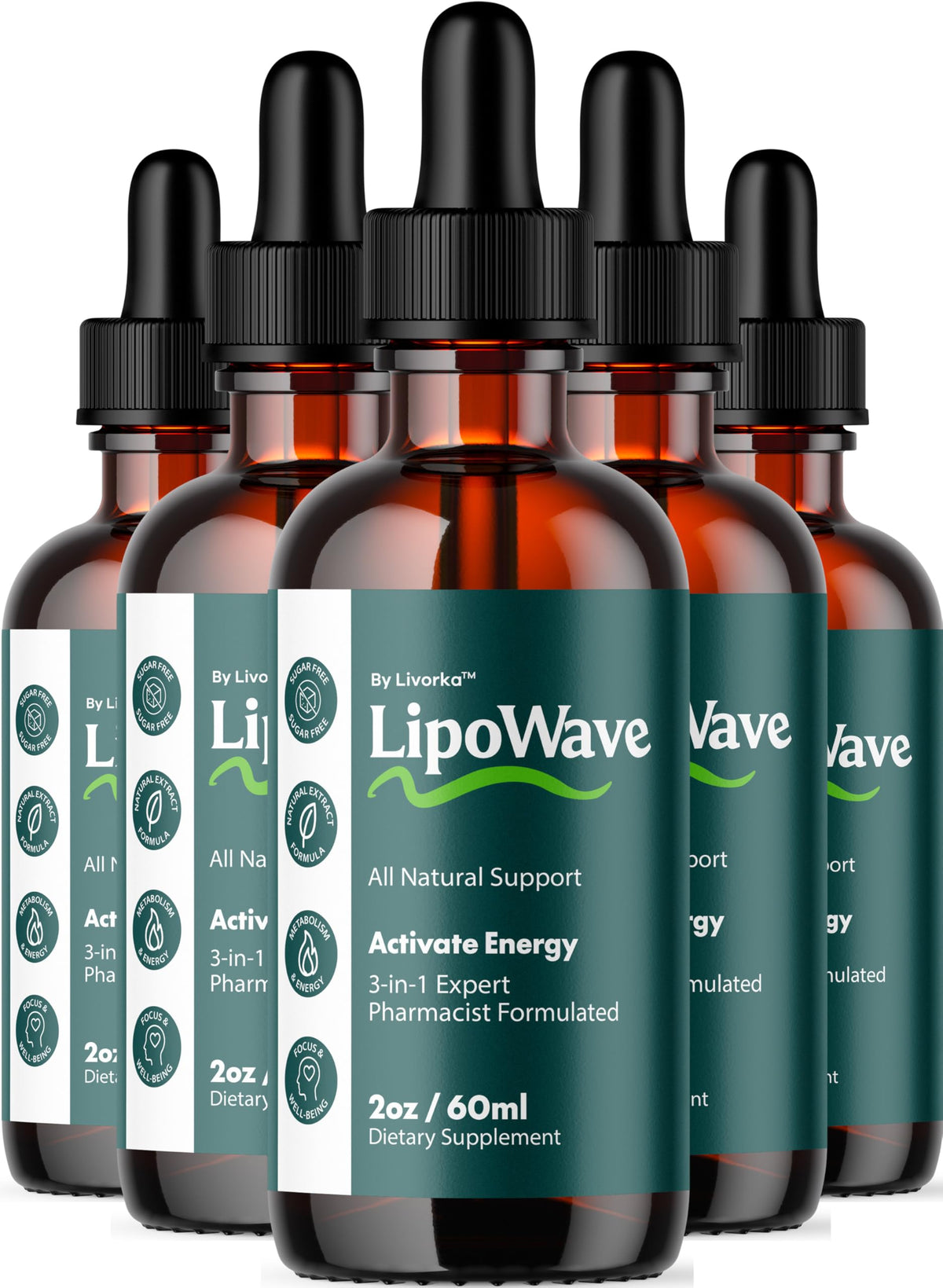 LIVORKA Lipowave Drops bottle with label, signaling easy daily wellness use.