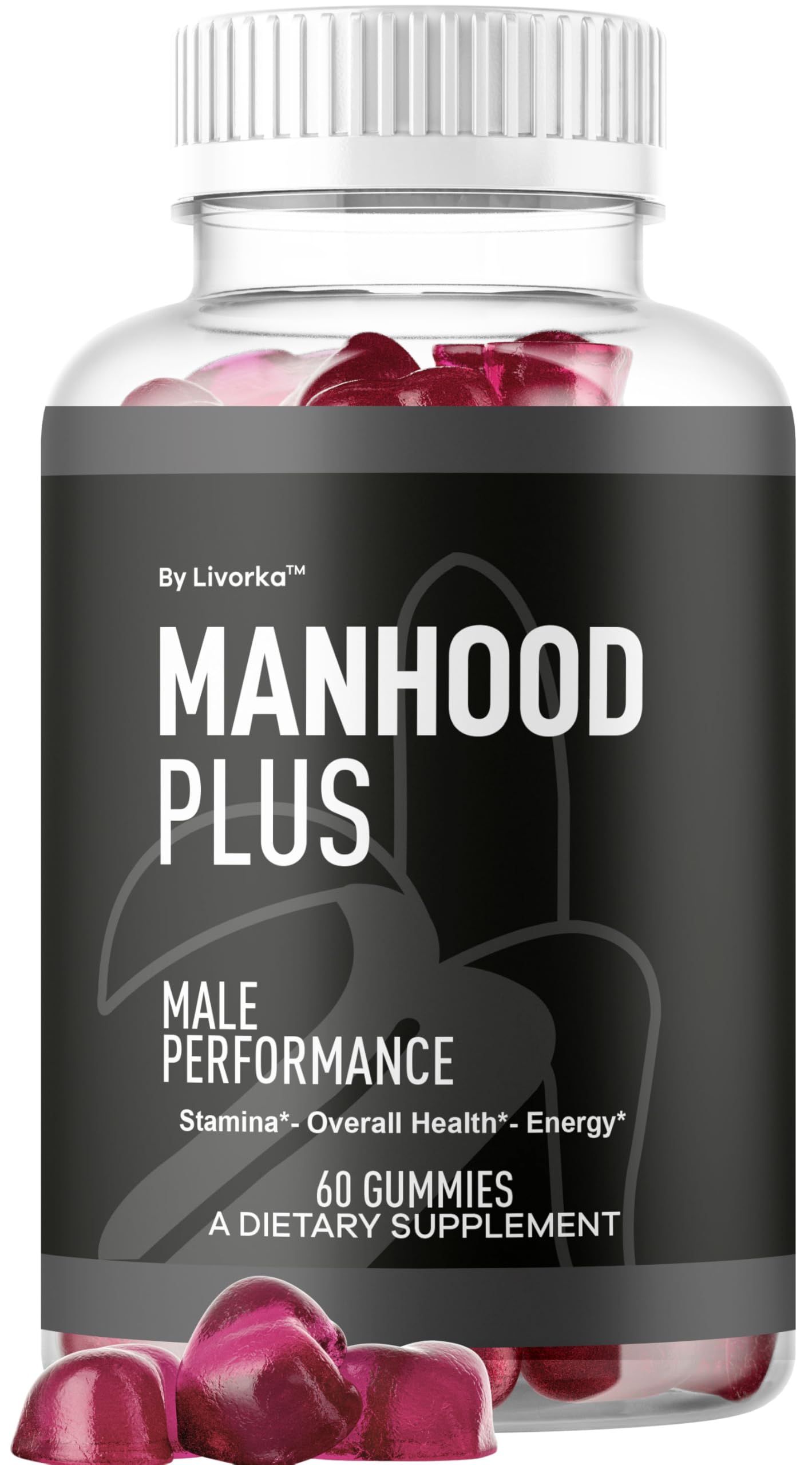 LIVORKA Manhood Plus gummies bottle front for a convenient daily ritual.