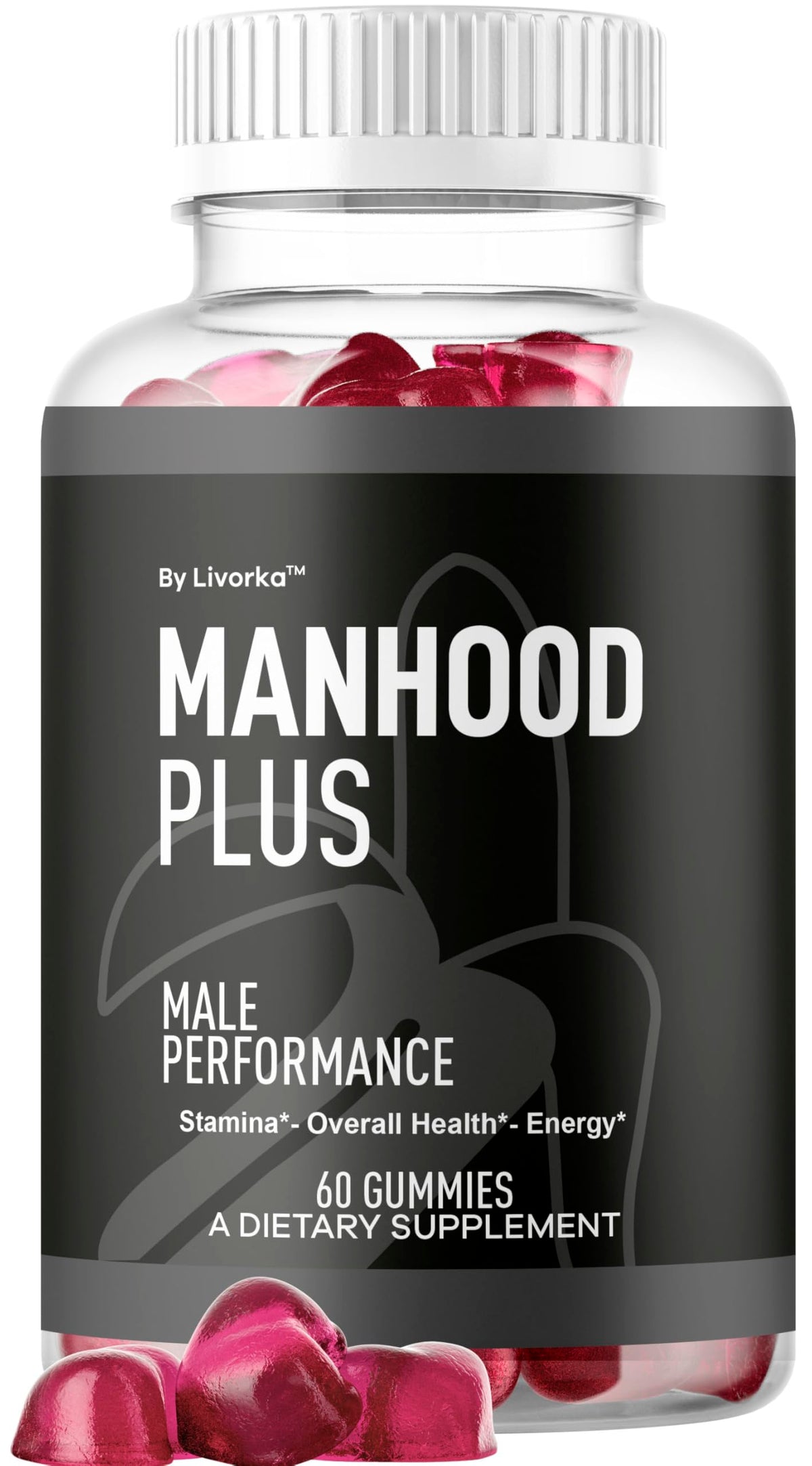 LIVORKA Manhood Plus gummies bottle front for a convenient daily ritual.
