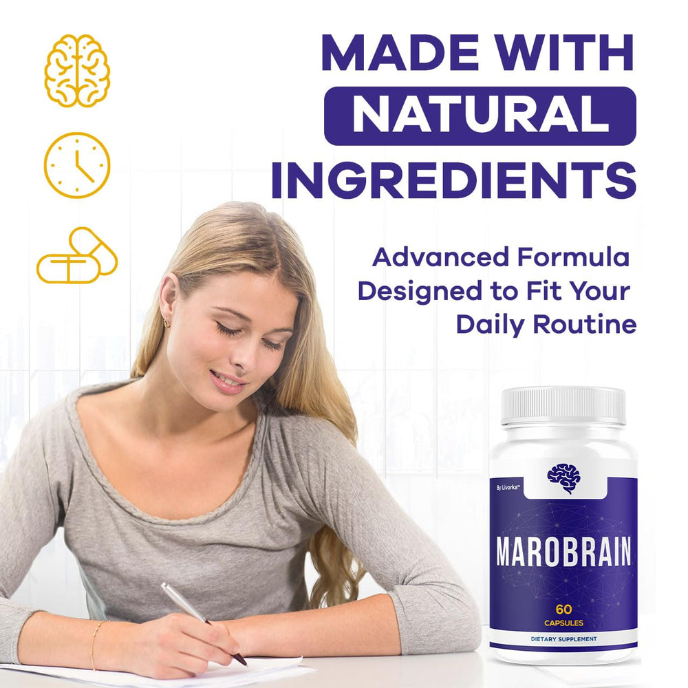 LIVORKA Marobrain bottle on a desk during study sessions.