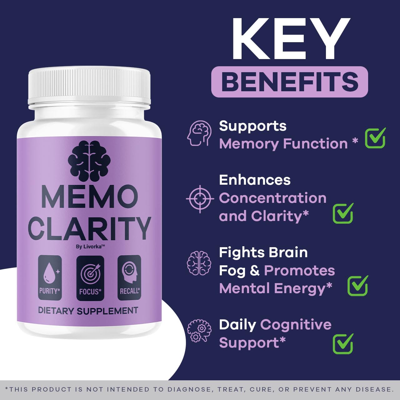 LIVORKA Memo Clarity capsules close-up showing soft, easy-to-swallow pills.