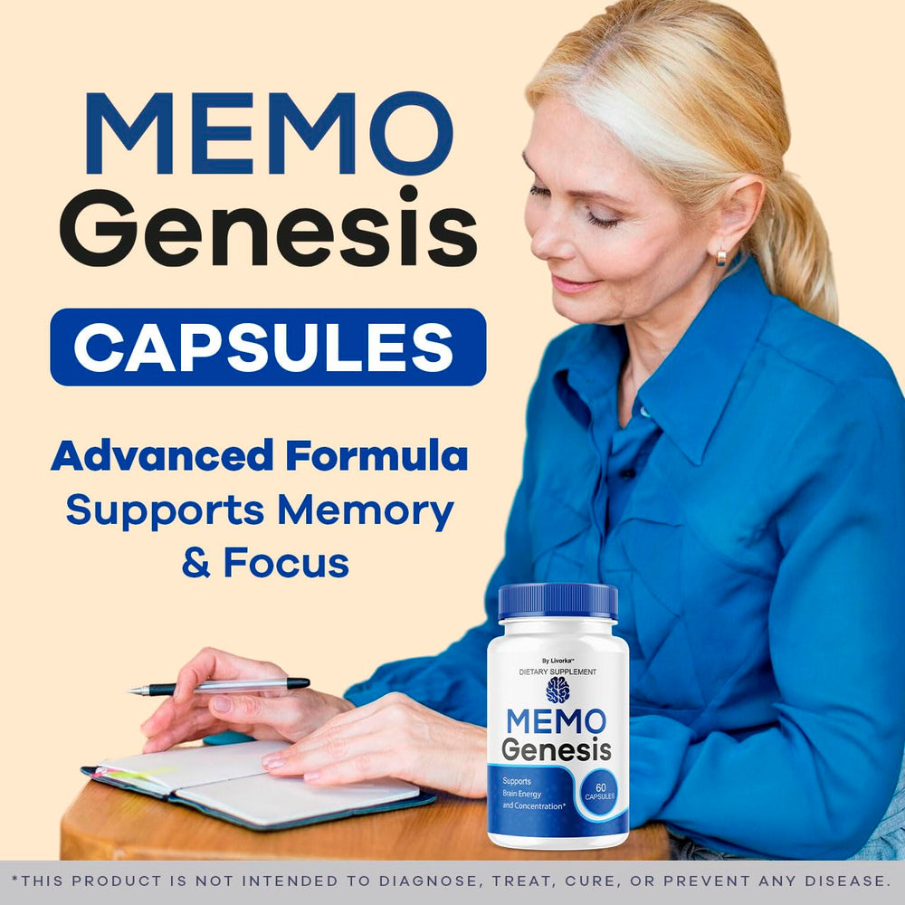 Close-up of LIVORKA Memo Genesis capsules showing natural ingredients and easy swallow