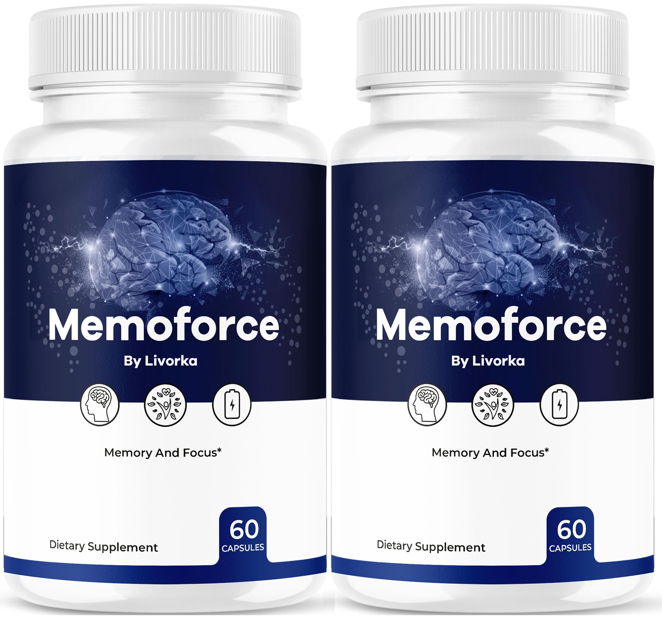 LIVORKA Memoforce bottle front showing premium brain supplement packaging for daily focus support