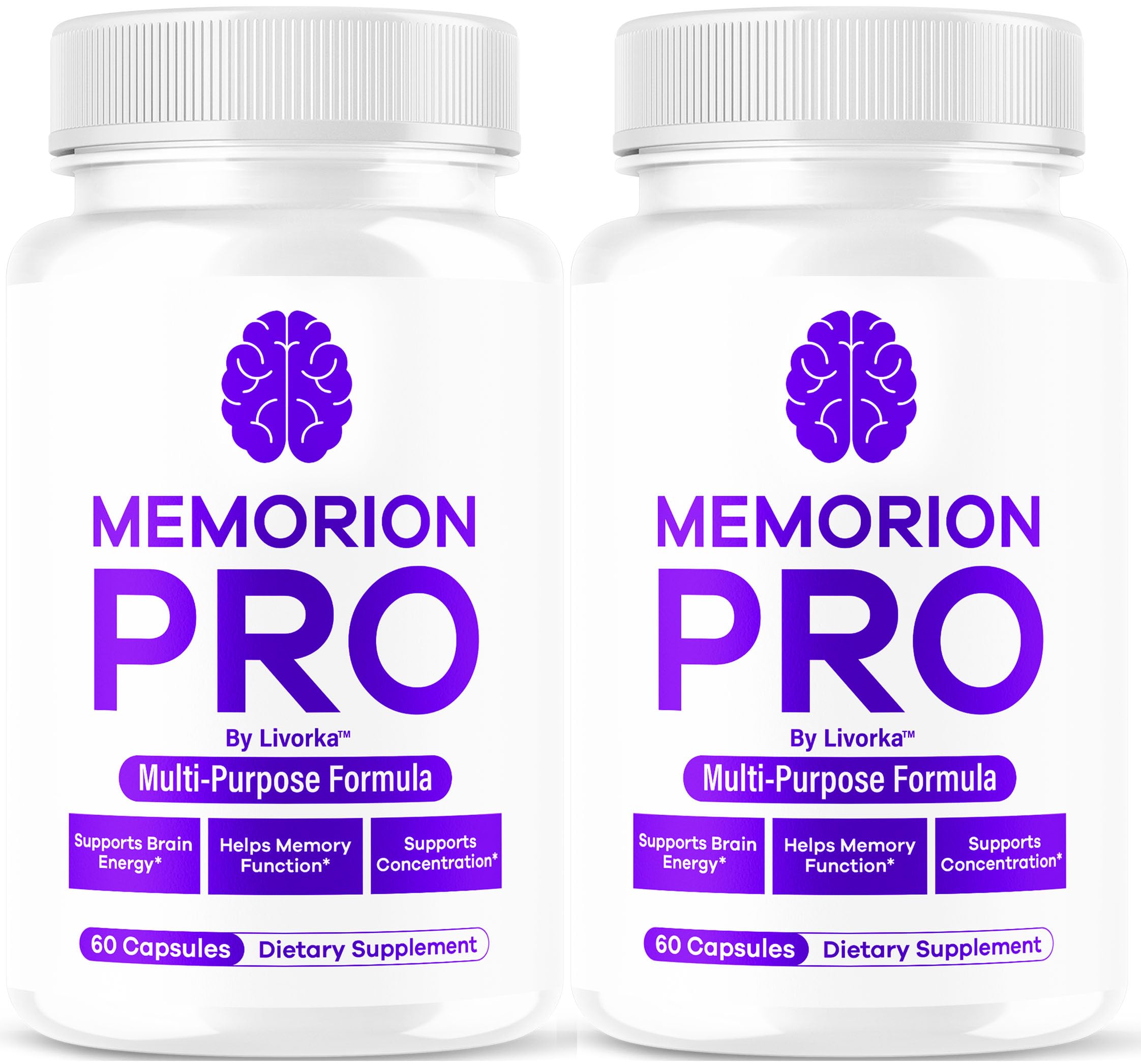 LIVORKA Memorion Pro bottle front with capsules for daily brain support.
