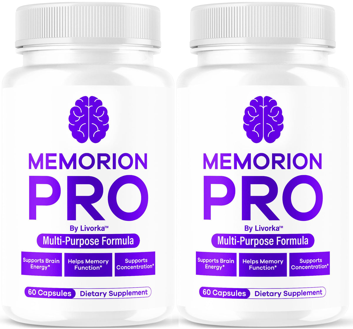 LIVORKA Memorion Pro bottle front with capsules for daily brain support.