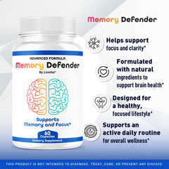 LIVORKA Memory Defender capsules close-up highlights easy-to-swallow daily supplement.