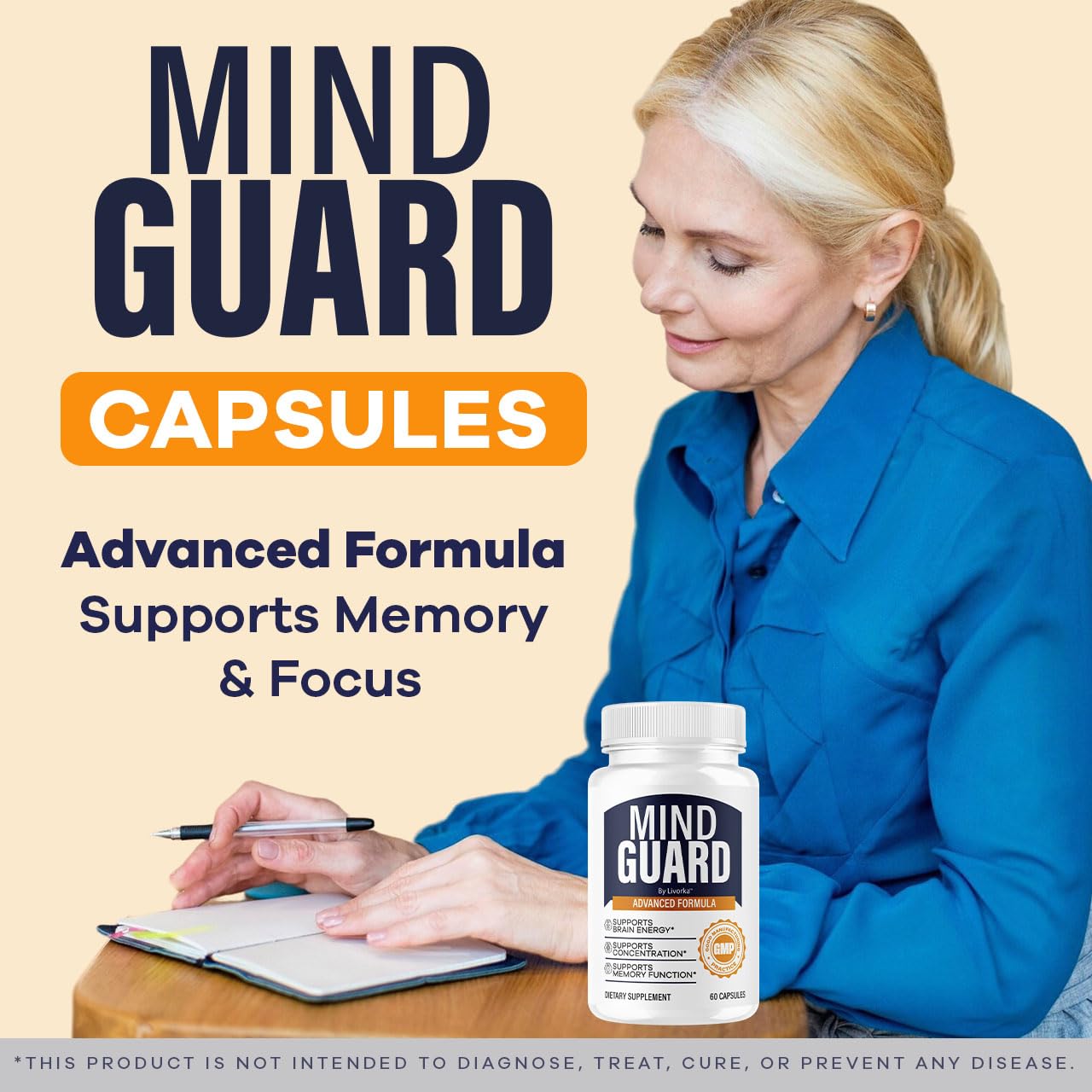 Close-up of LIVORKA Mind Guard capsules showing easy-to-swallow daily use.