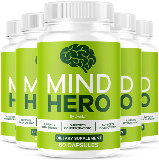 LIVORKA Mind Hero bottle on desk signals daily focus support