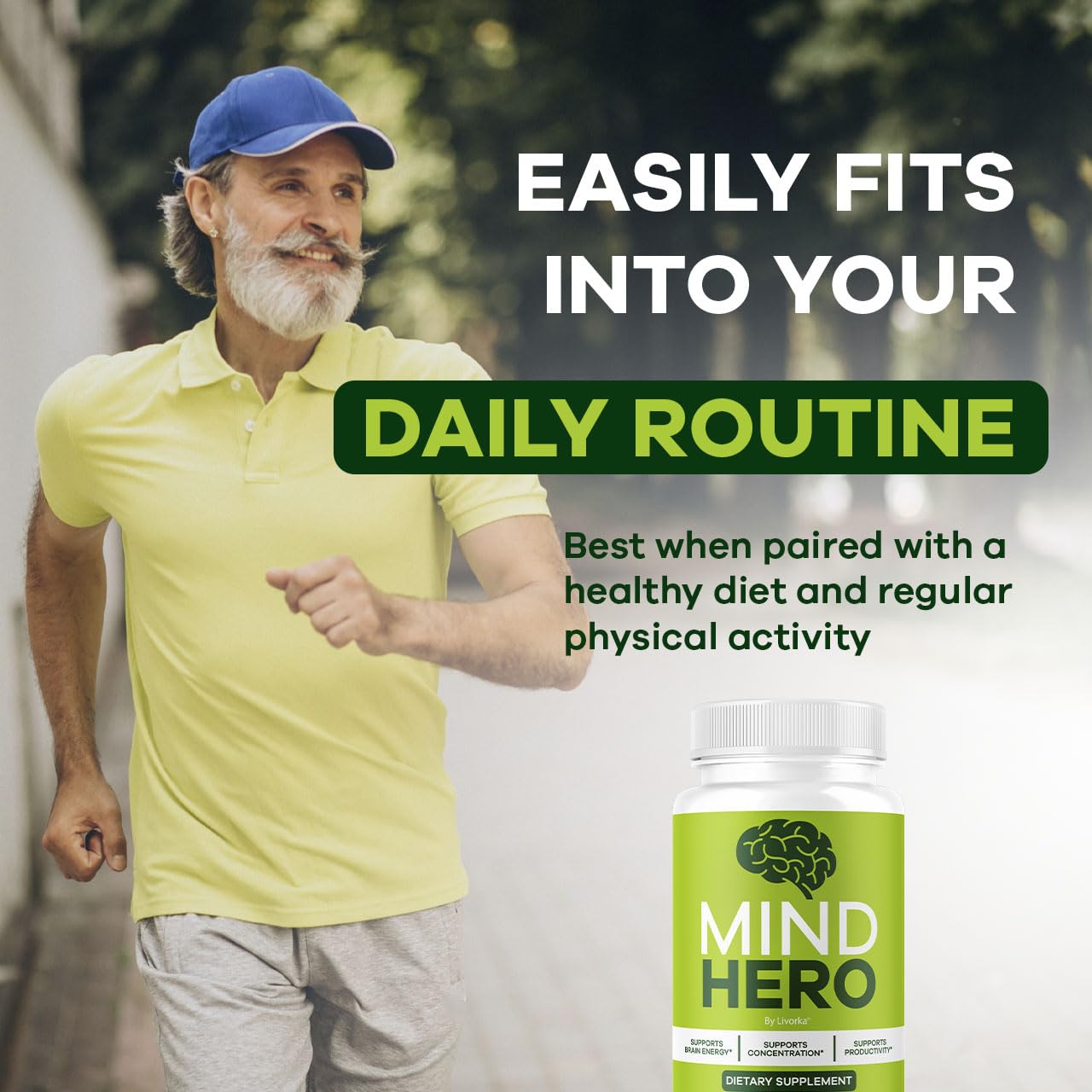 Two-capsule daily dose of LIVORKA Mind Hero for routine use