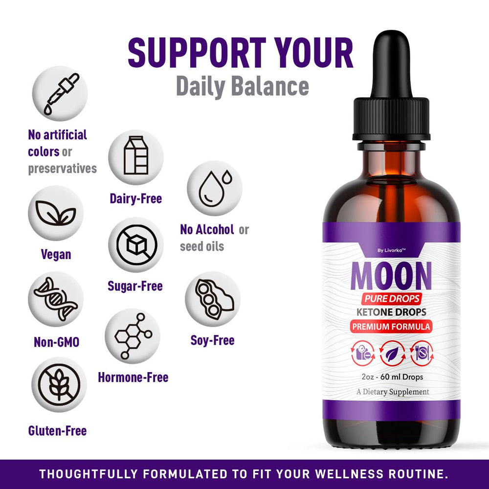 LIVORKA Moon Pure Drops label close-up highlights premium formula and natural ingredients.