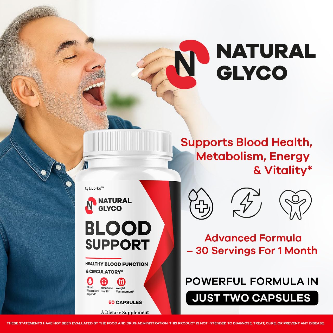 LIVORKA Natural Glyco capsules close-up highlighting the smooth coating.