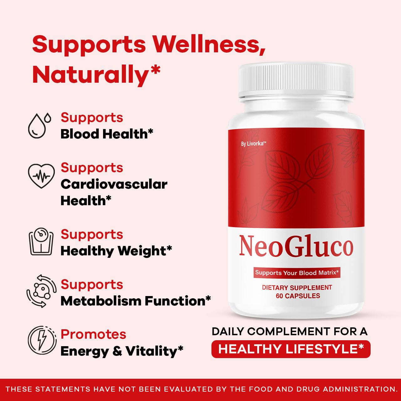Close-up of LIVORKA NeoGluco capsules showing natural supplement form