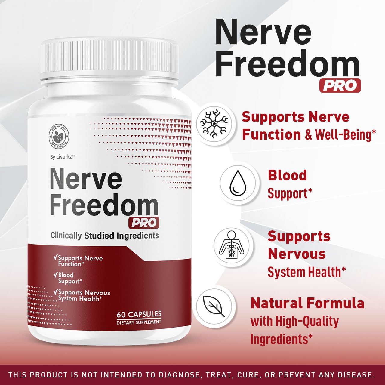 Nerve Freedom Pro capsules close-up highlighting all-natural ingredients.