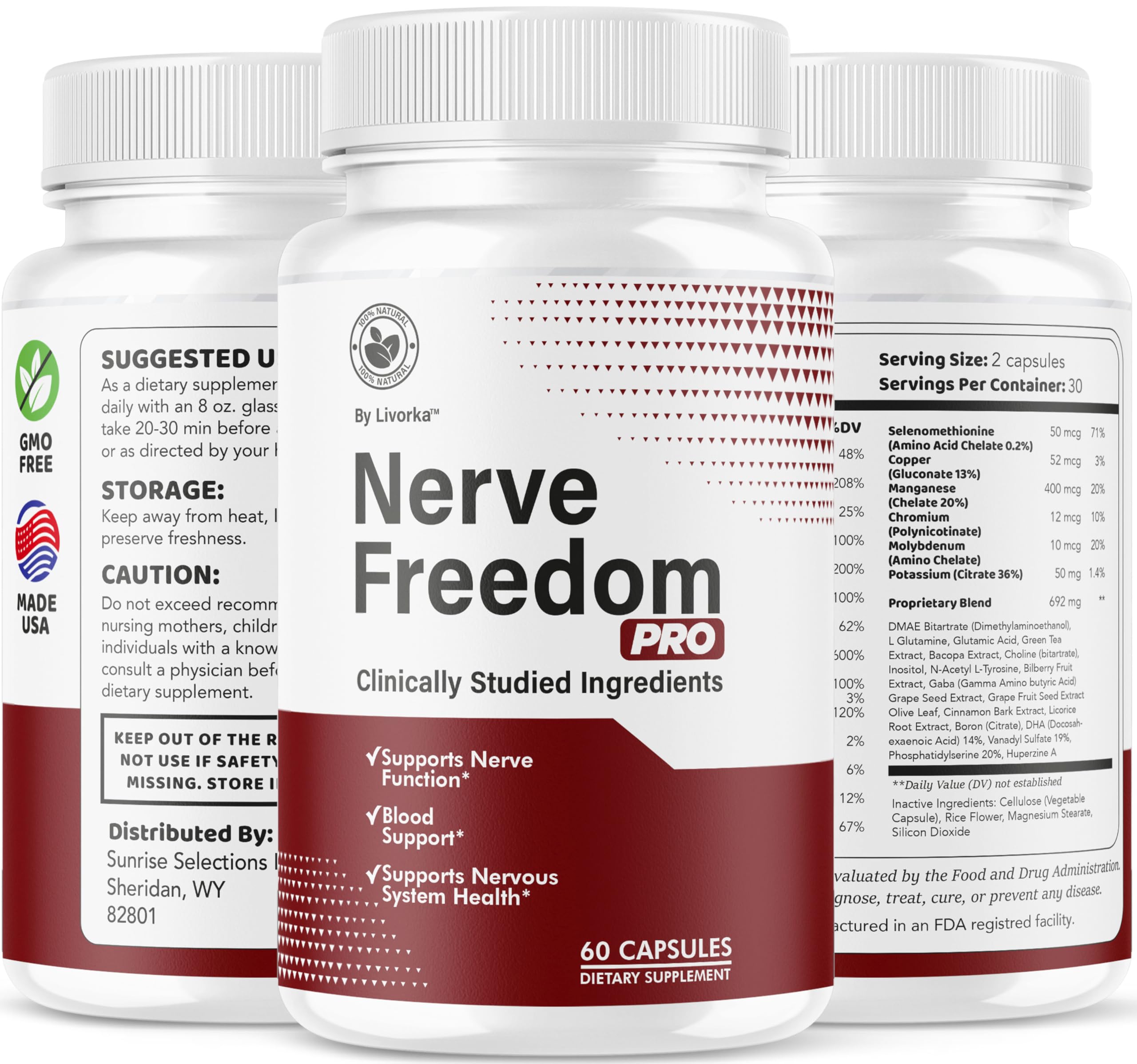 Sealed bottle of LIVORKA Nerve Freedom Pro indicates freshness.