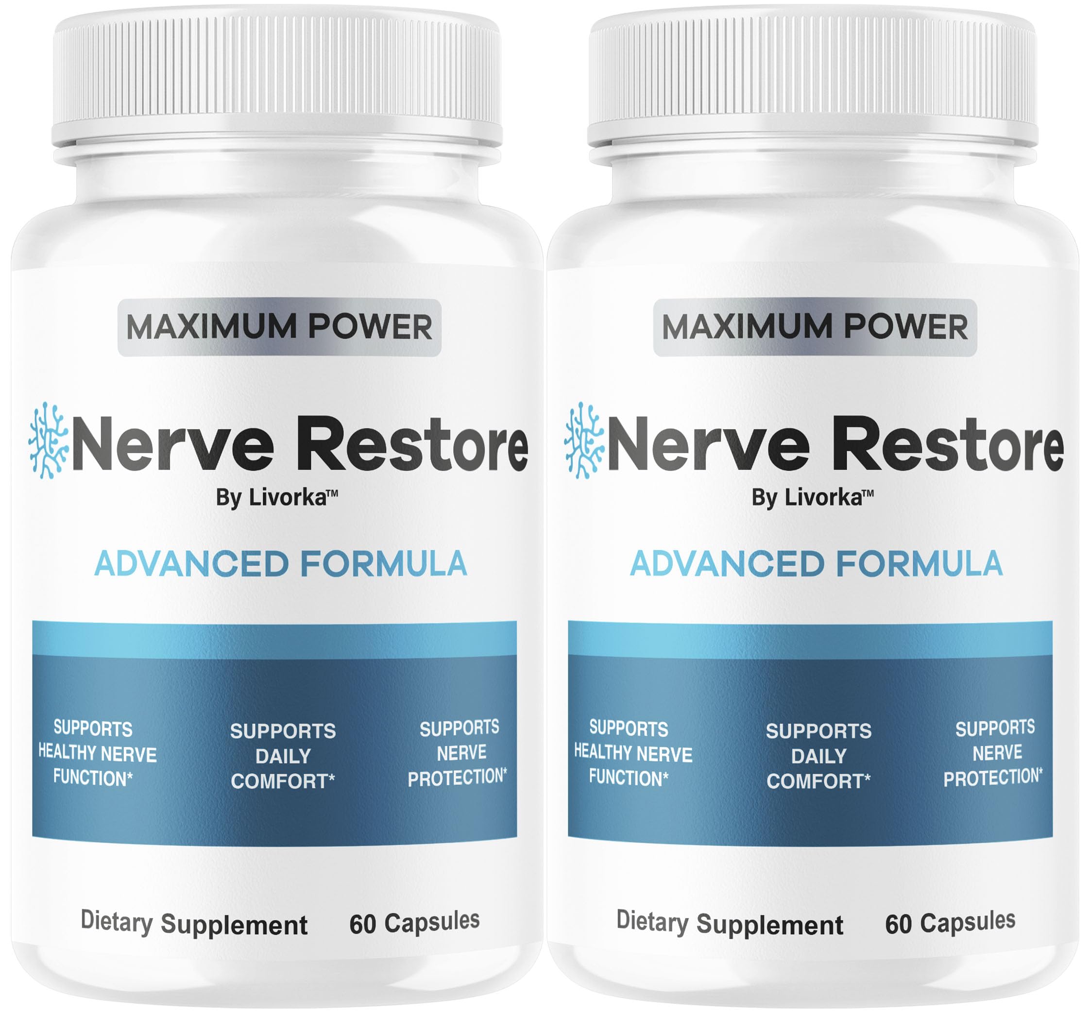 LIVORKA Nerve Restore bottle front view signaling daily support for nerve wellness