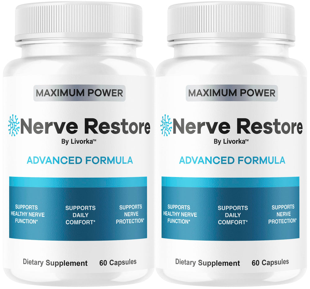 LIVORKA Nerve Restore bottle front view signaling daily support for nerve wellness