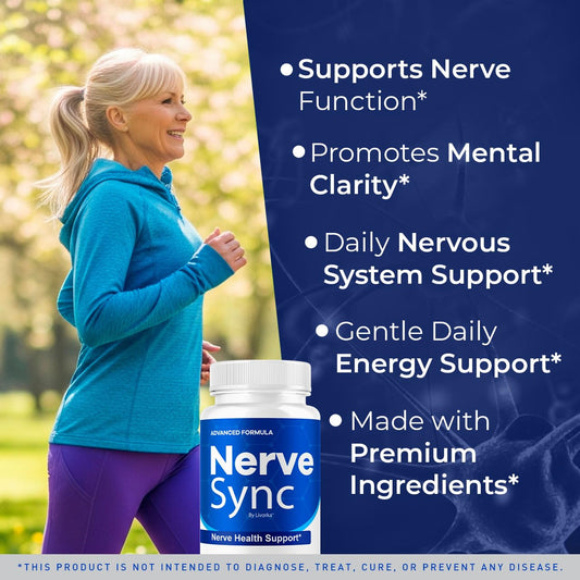 LIVORKA Nerve Sync capsules closeup highlights easy-to-swallow daily wellness capsules.