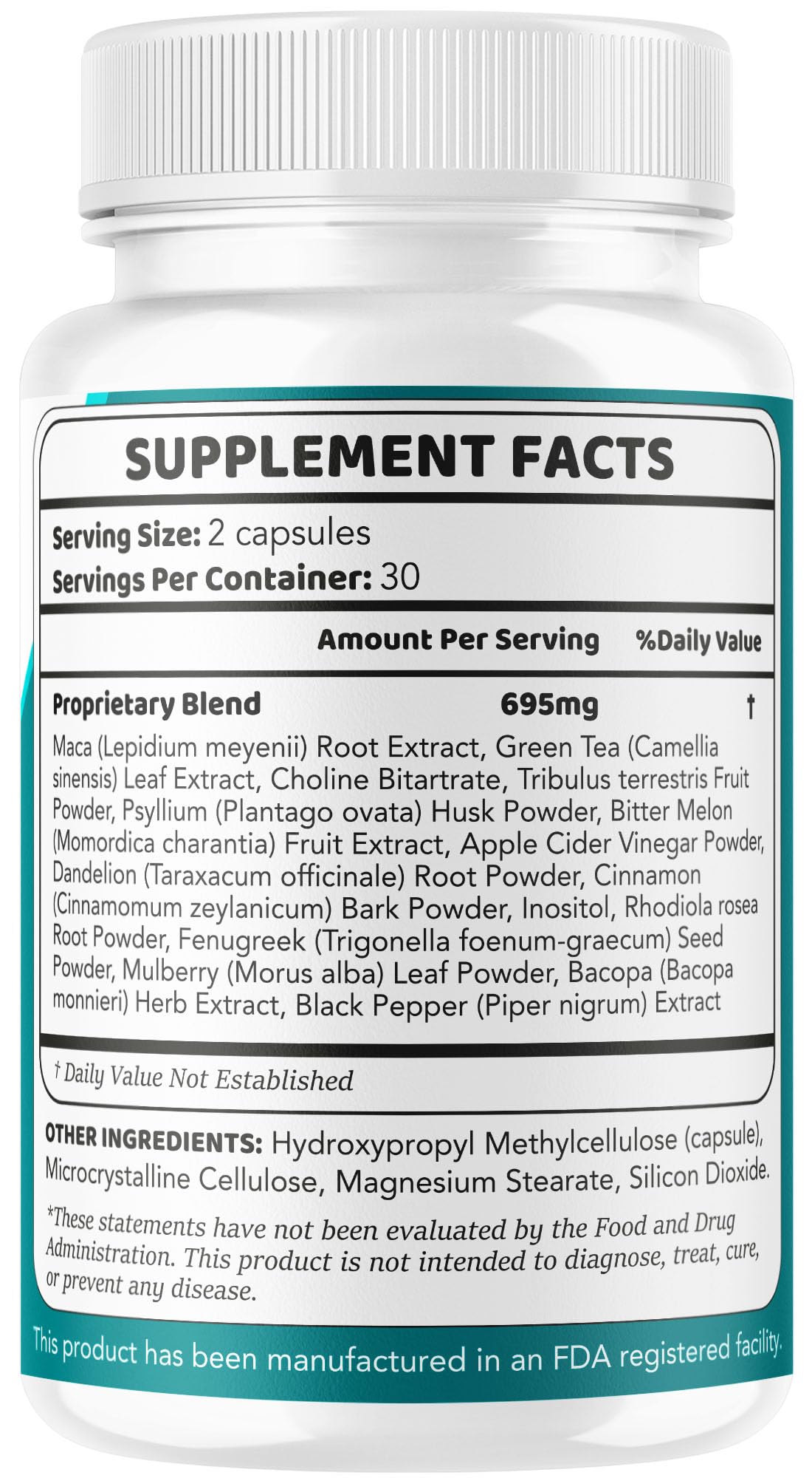 Nervital nutrition facts label highlights serving size and count.