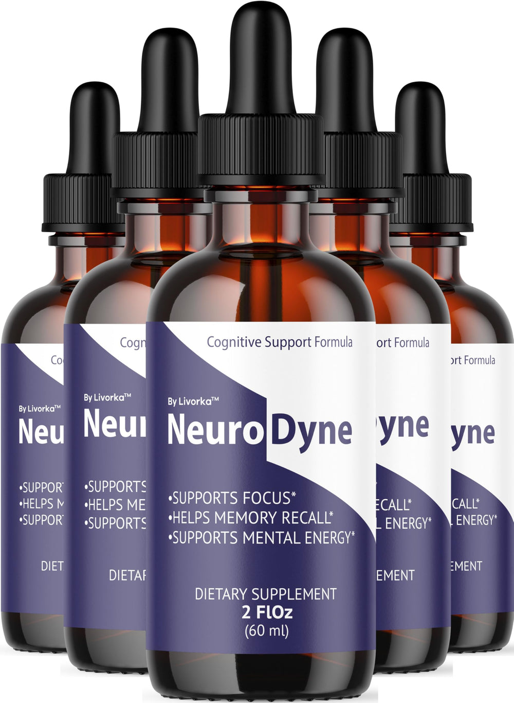 LIVORKA NeuroDyne drops bottle front supports daily focus and cognitive clarity.