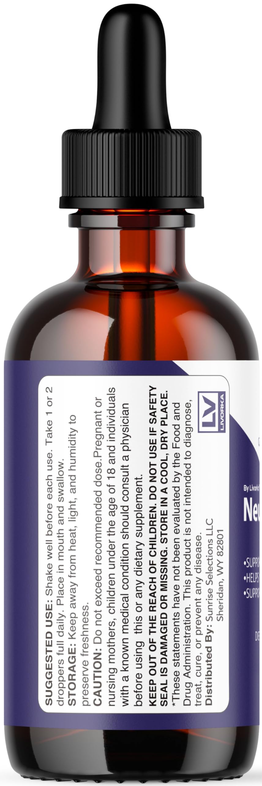 LIVORKA NeuroDyne bottle with glass conveys calm focus during tasks.