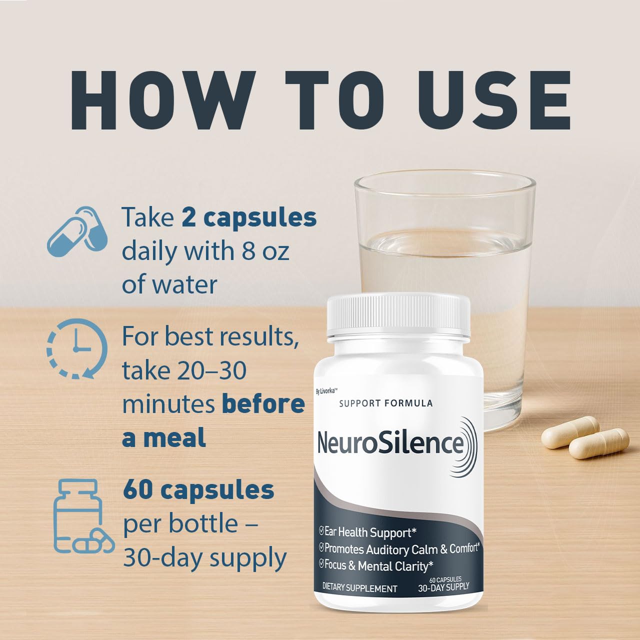LIVORKA Neurosilence capsules close-up in a clear view of the soft gel capsules