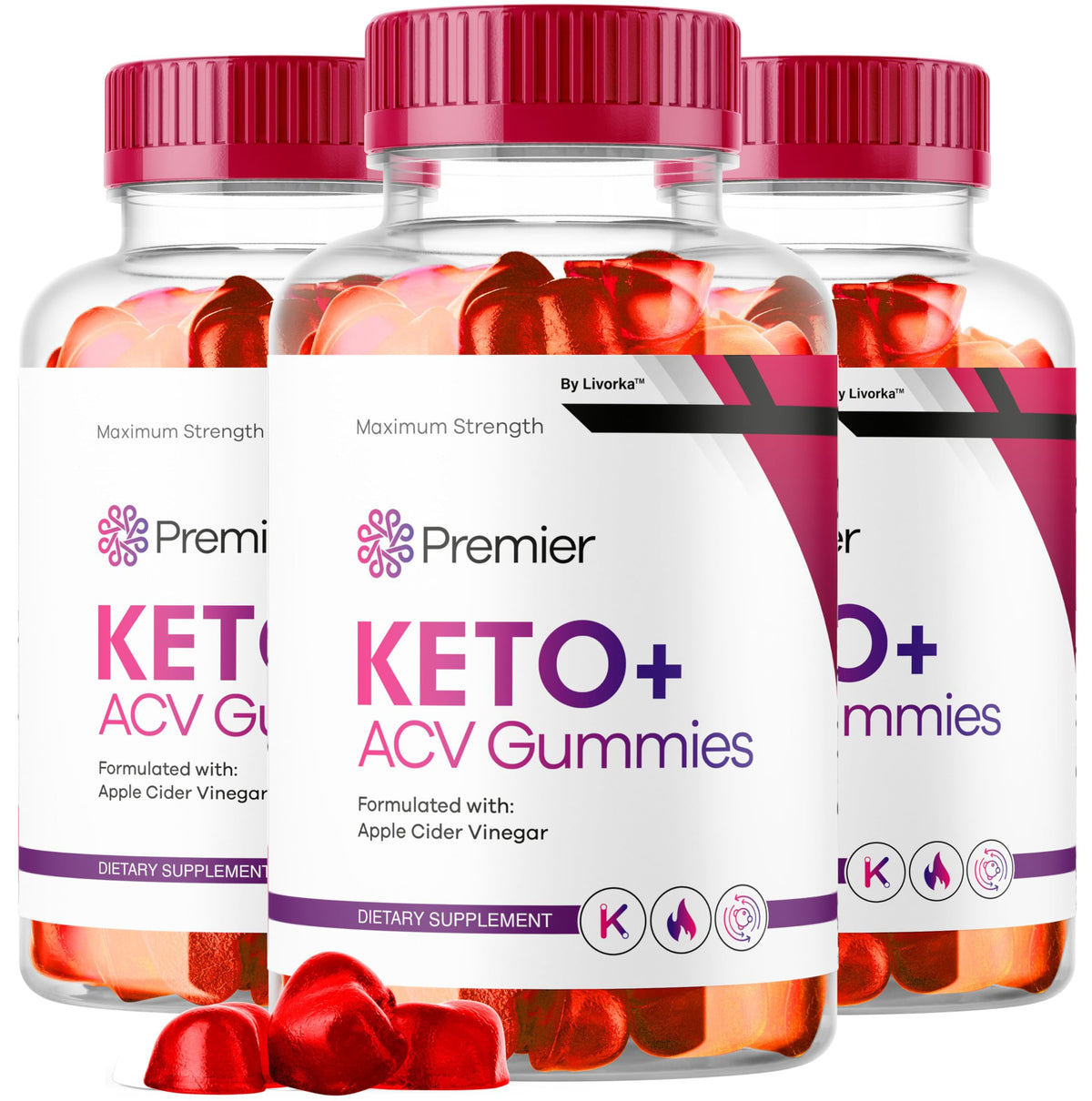 LIVORKA Premier Keto Plus ACV Gummies bottle being poured for daily use.