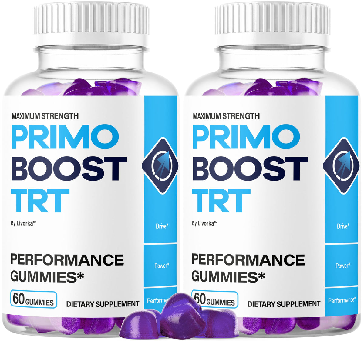 LIVORKA Primo Boost TRT Gummies pack front for daily energy support