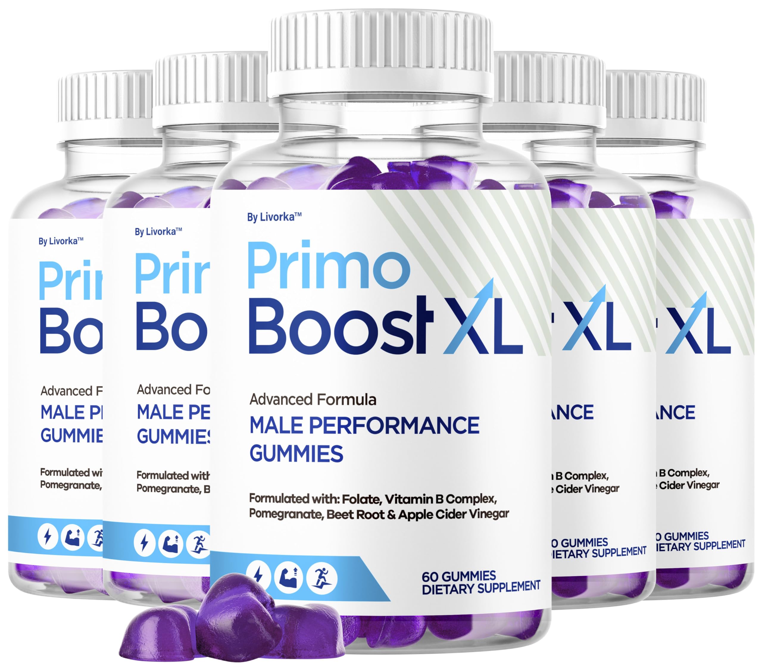 LIVORKA Primo Boost XL Gummies bottle for daily energy support.