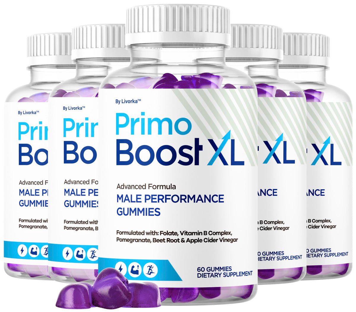 LIVORKA Primo Boost XL Gummies bottle for daily energy support.