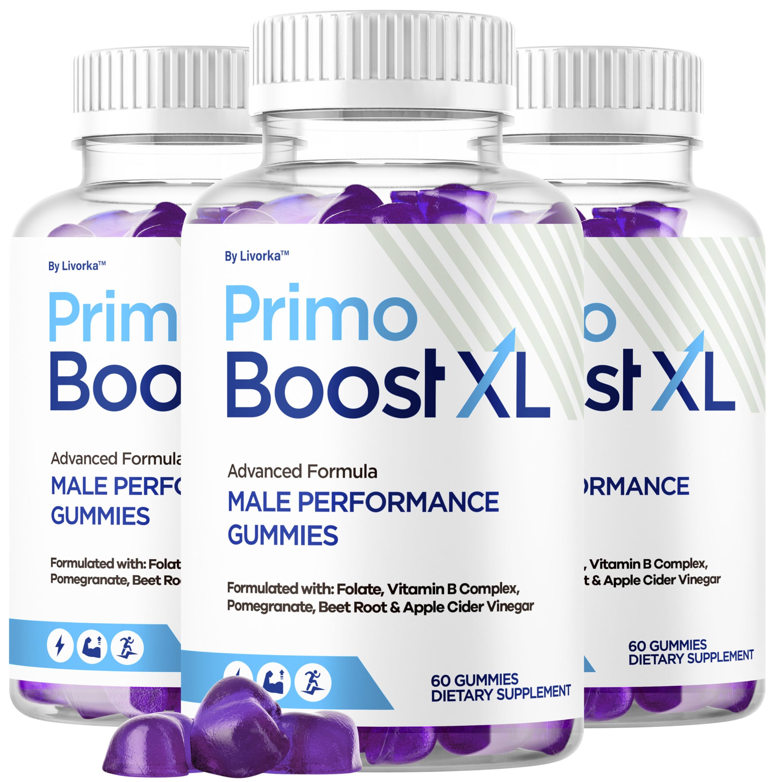 LIVORKA Primo Boost XL Gummies bottle for daily energy support.