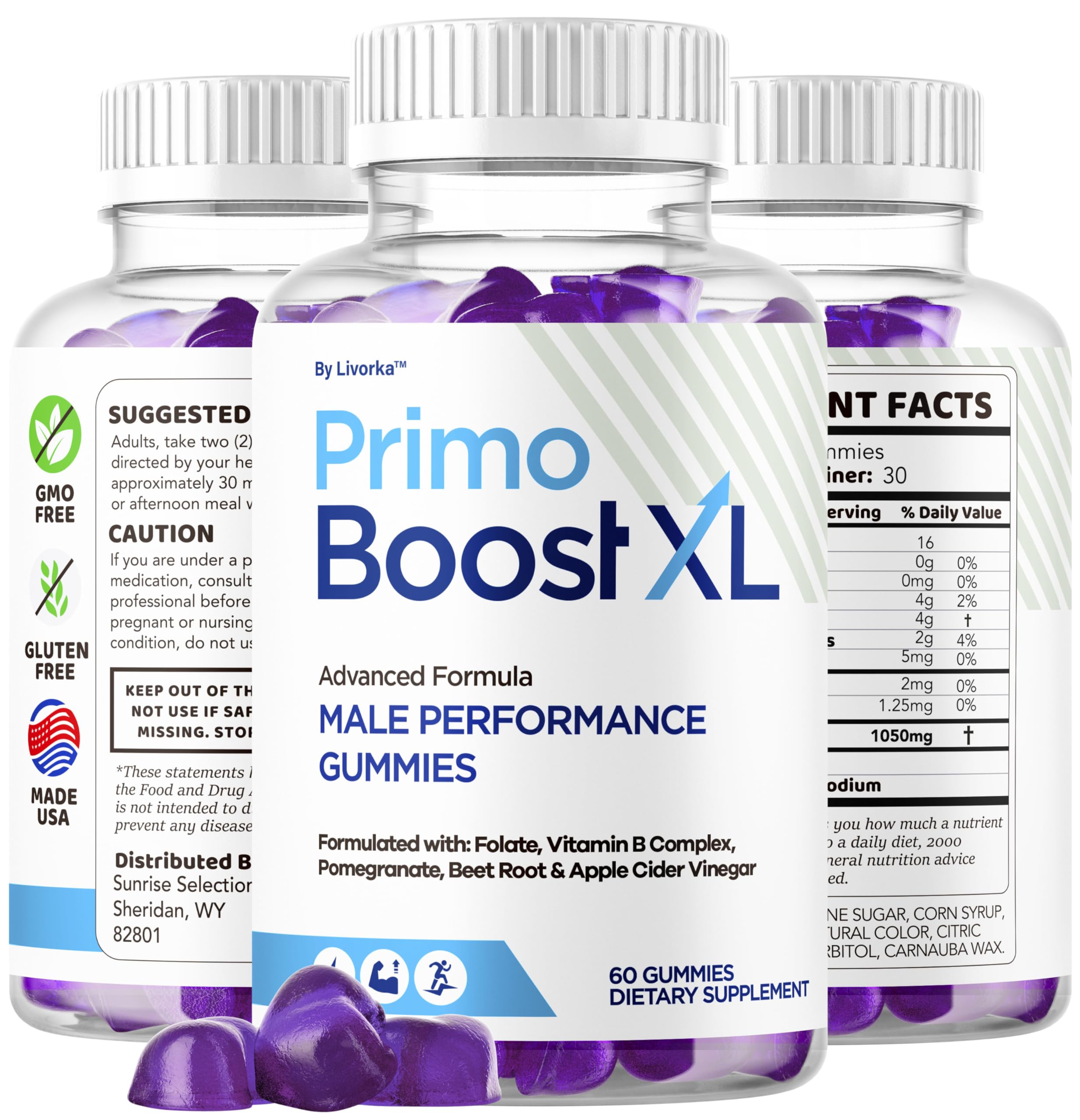 LIVORKA Primo Boost XL bottle with water suggests easy daily dose.