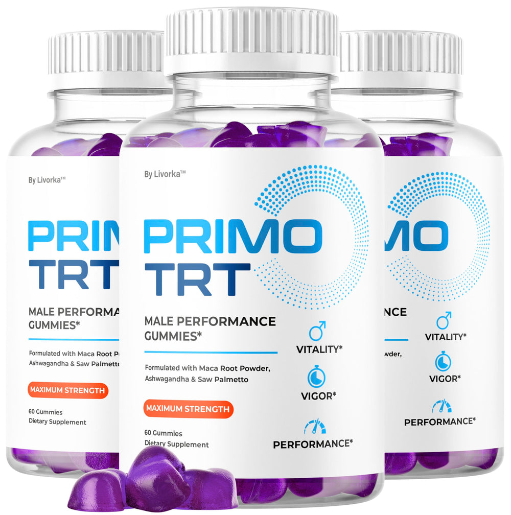 LIVORKA Primo TRT Gummies bottle for daily energy and male wellness support.