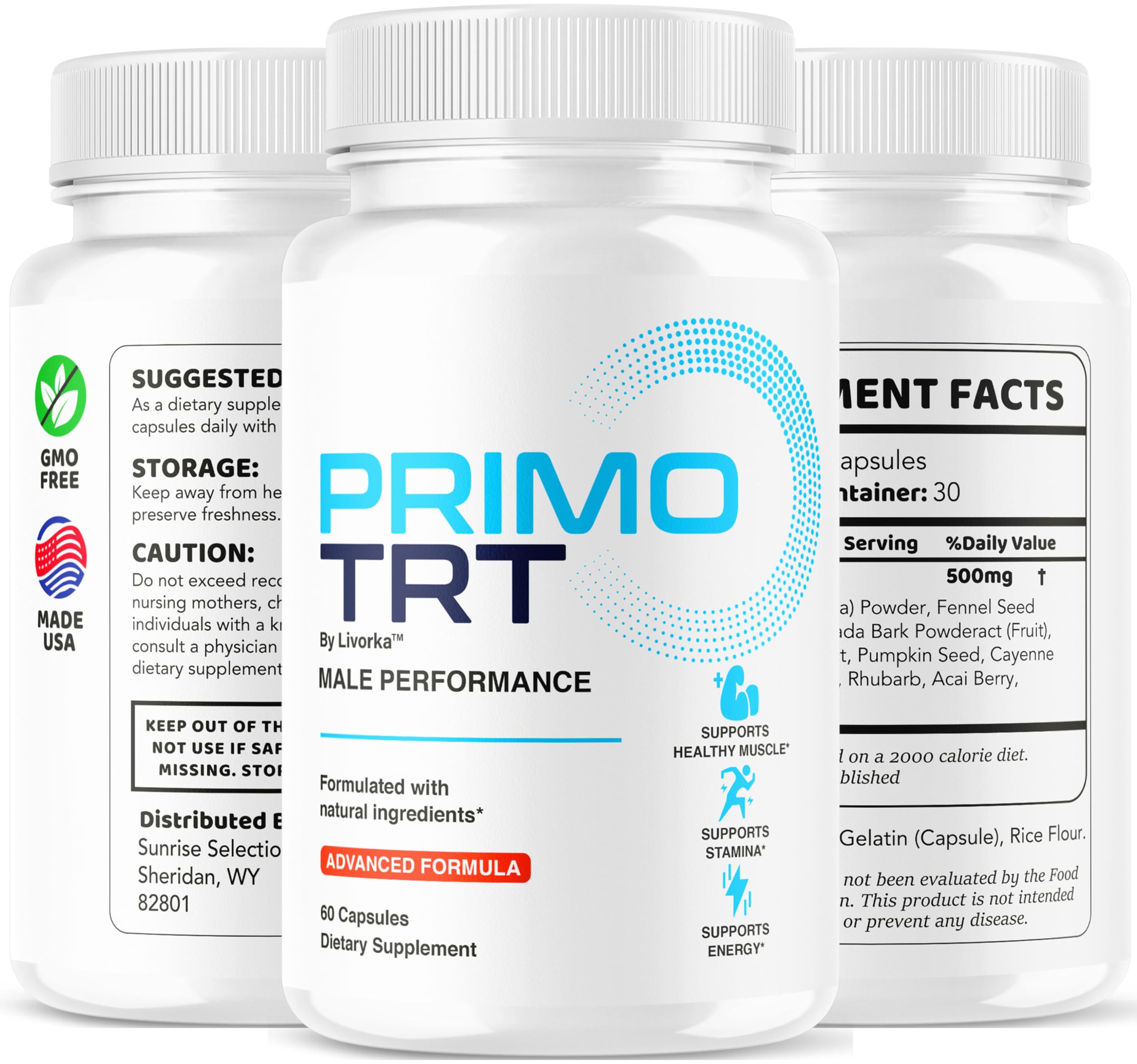 LIVORKA Primo TRT pills in hand, on-the-go energy support