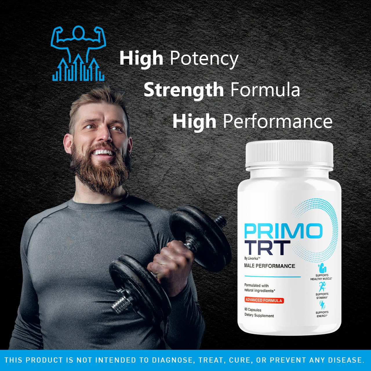 LIVORKA Primo TRT pills label closeup, natural wellness ingredients
