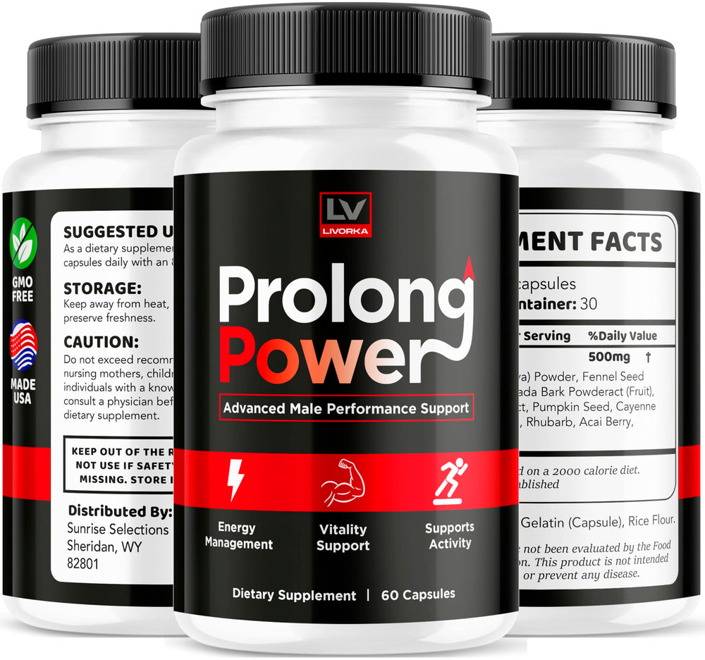 LIVORKA Prolong Power bottle close-up with 120 pills label.