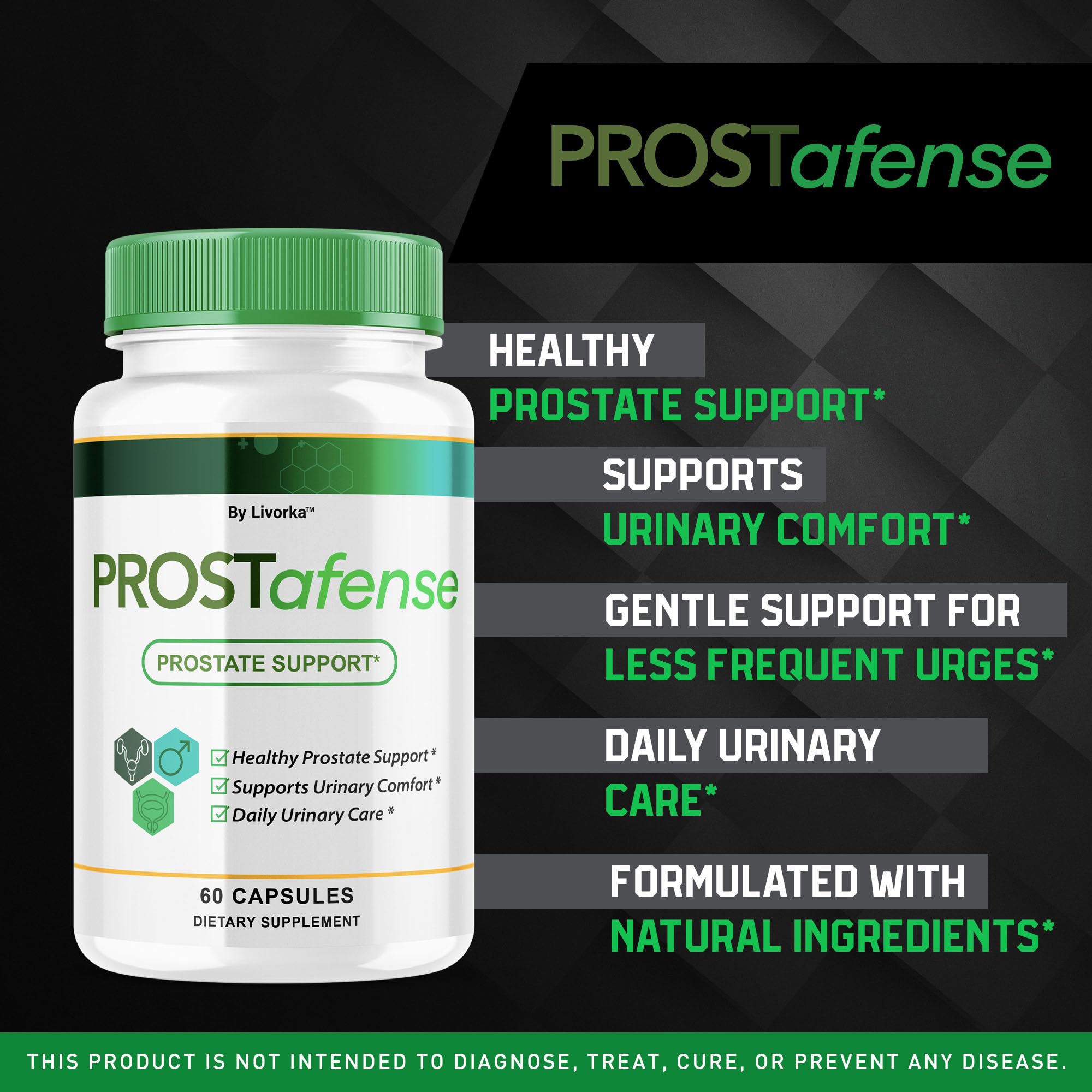 LIVORKA Prostafense bottle label highlights all-natural ingredients.