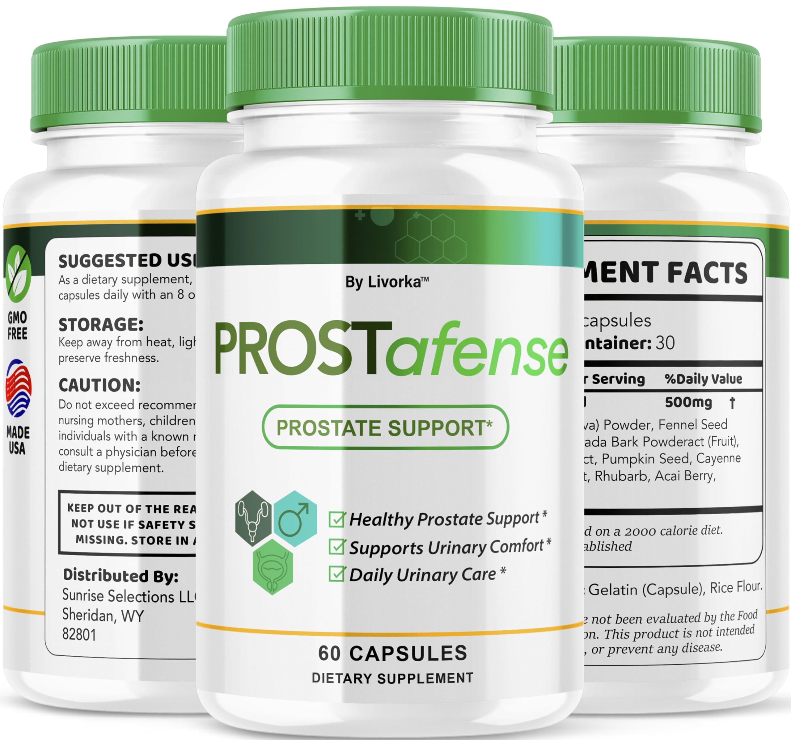 LIVORKA Prostafense nutrition facts panel communicates ingredient transparency.