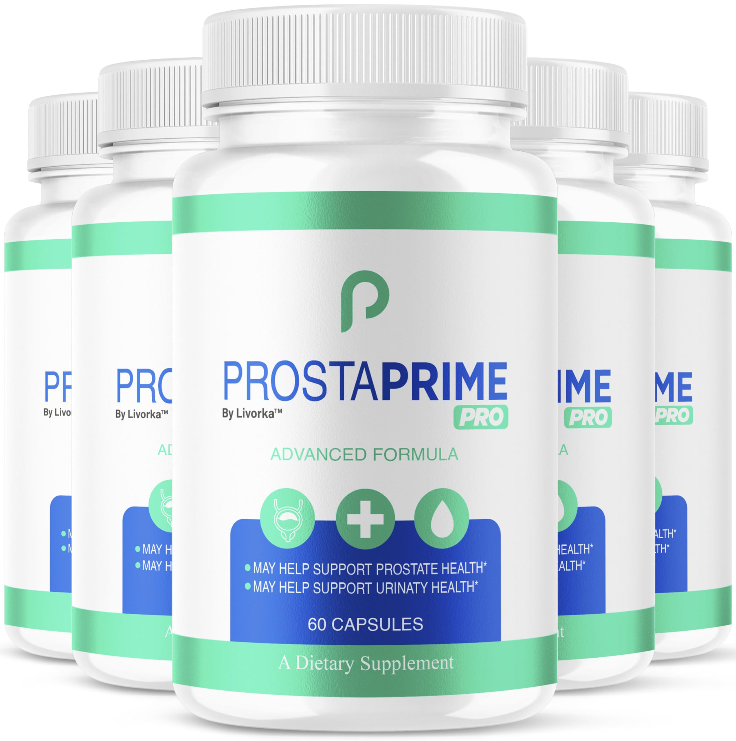 LIVORKA ProstaPrime Pro capsules bottle close-up for premium men's wellness support.