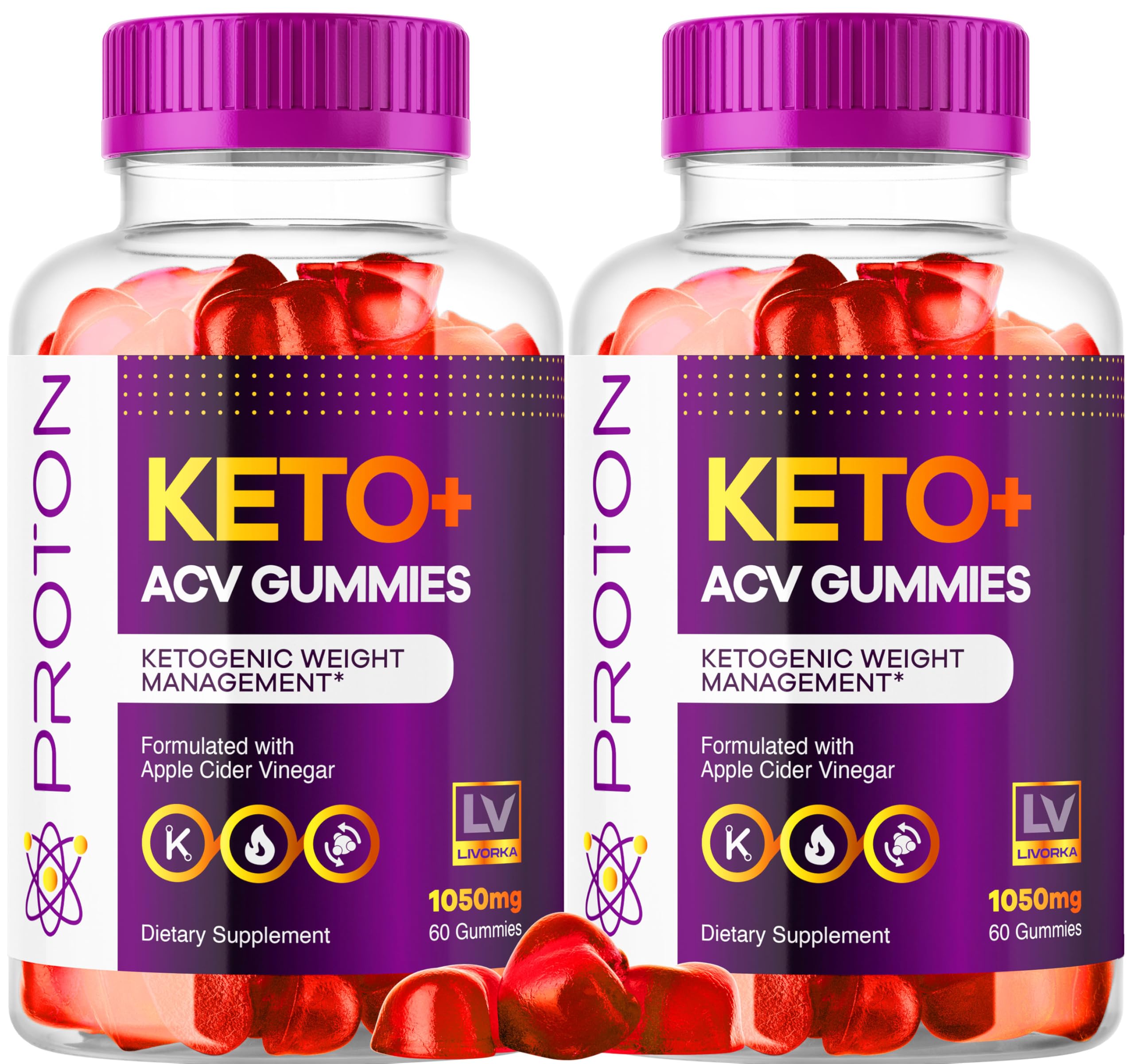 LIVORKA Proton Keto ACV Gummies 2-pack front view for easy daily use.