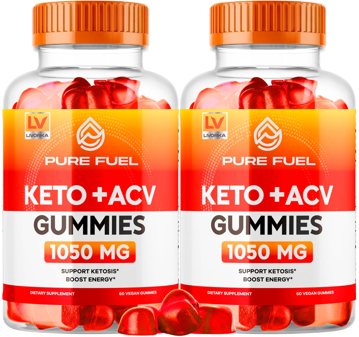 LIVORKA Pure Fuel Keto Gummies bottle front showing convenient keto-friendly chew