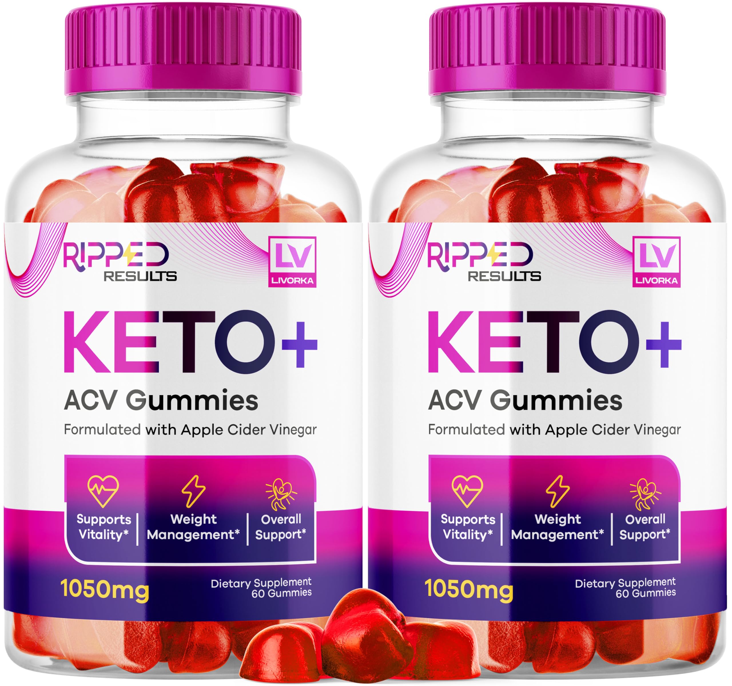 LIVORKA Ripped Results Keto Plus gummies bottle close-up for easy daily use.