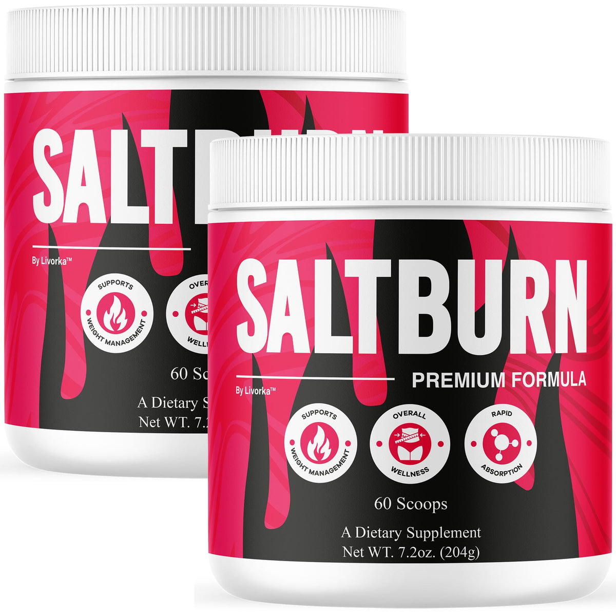 LIVORKA SaltBurn Powder 2-pack front packaging for easy daily use.