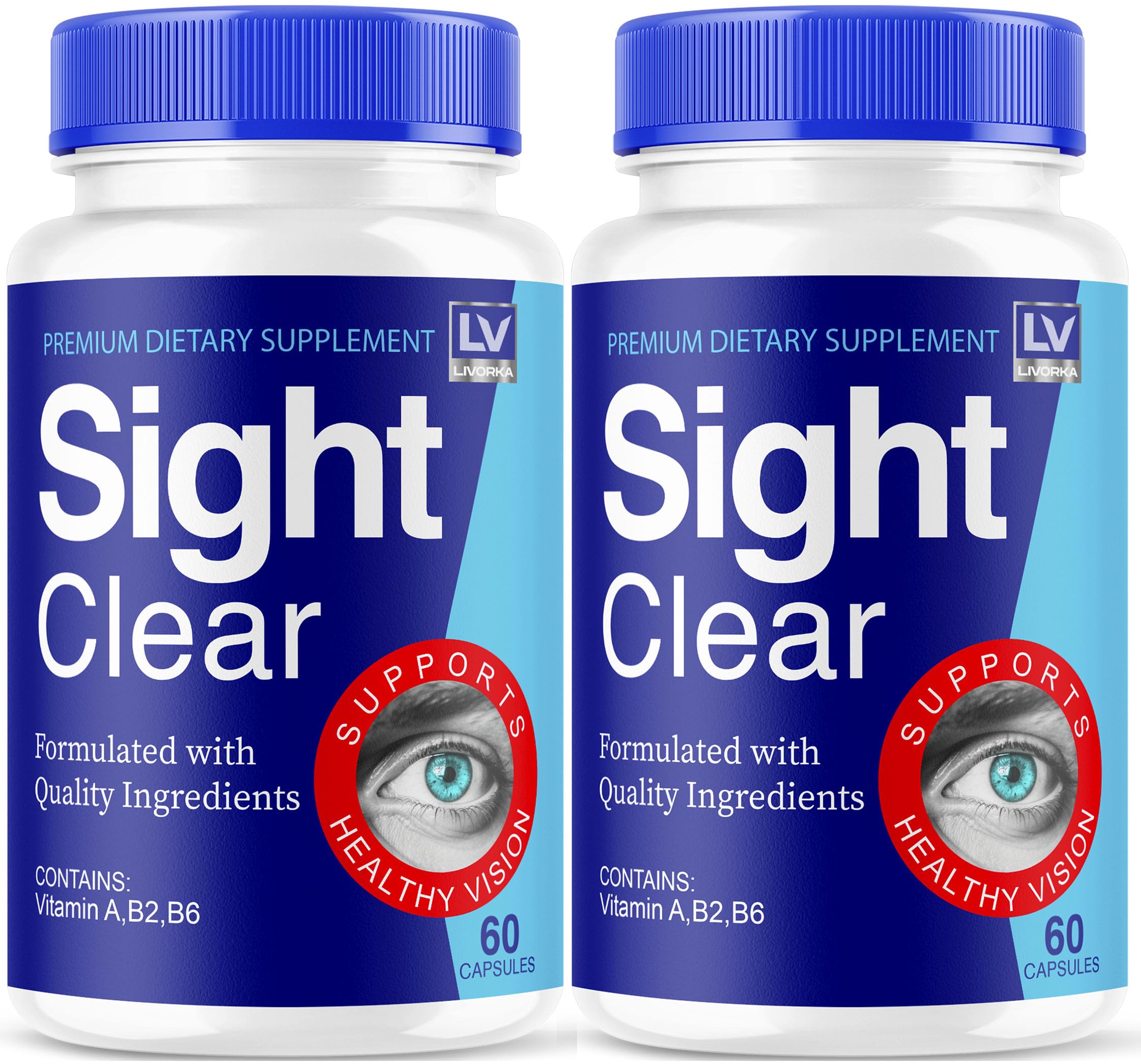 LIVORKA Sight Clear bottle front highlights daily eye health capsules.
