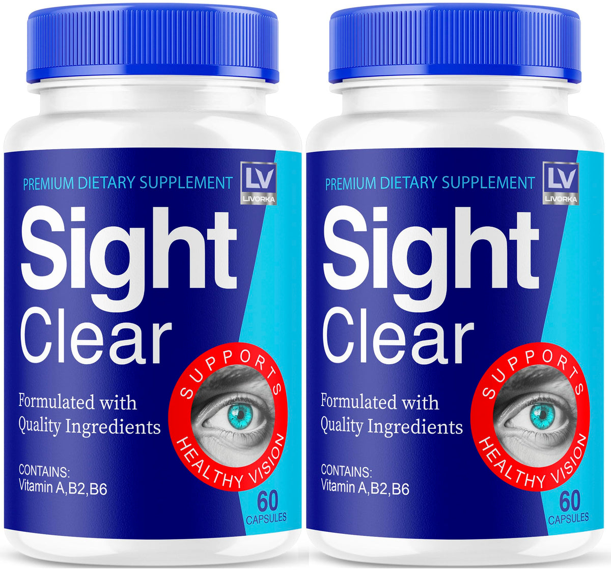 LIVORKA Sight Clear bottle front highlights daily eye health capsules.