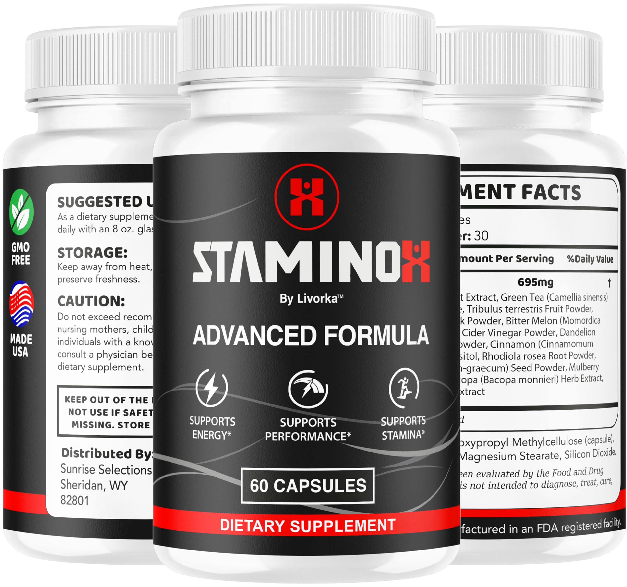 Livorka Staminox information panel highlights natural formula and labeling